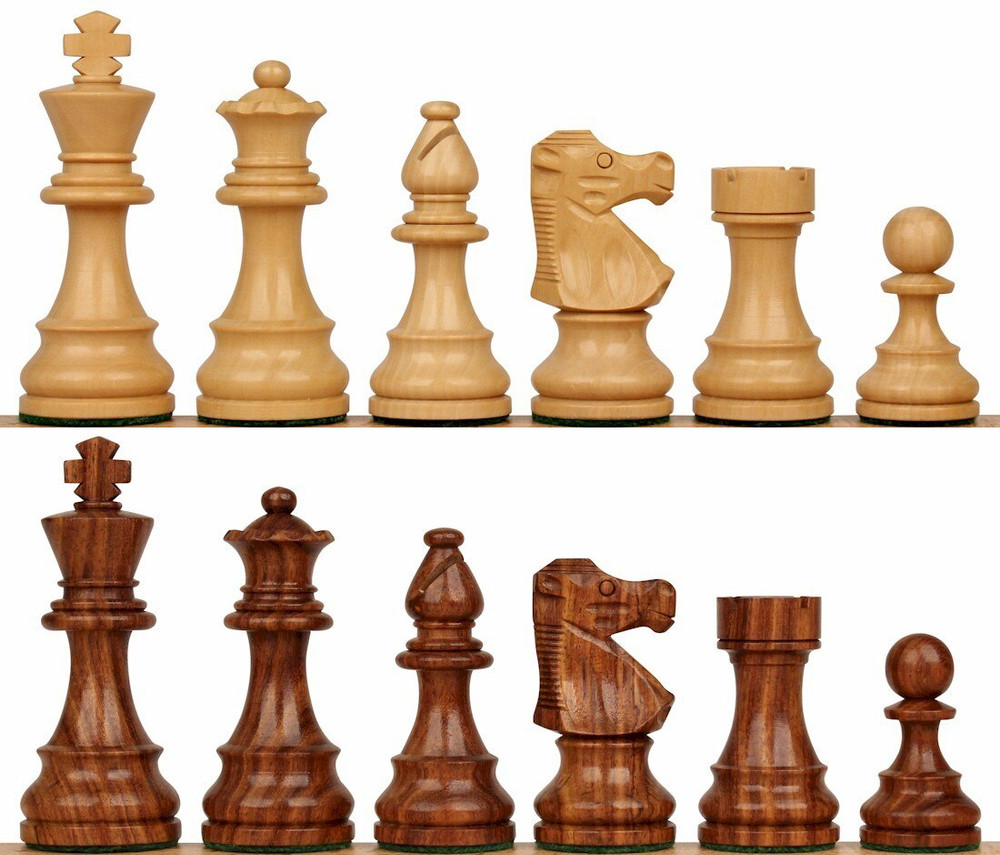 French Lardy Staunton Chess Set with Golden Rosewood & Boxwood Pieces - 3.75 King