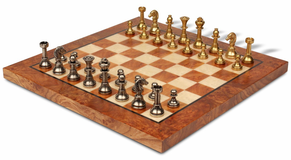 Small Solid Brass Staunton Chess Set by Italfama