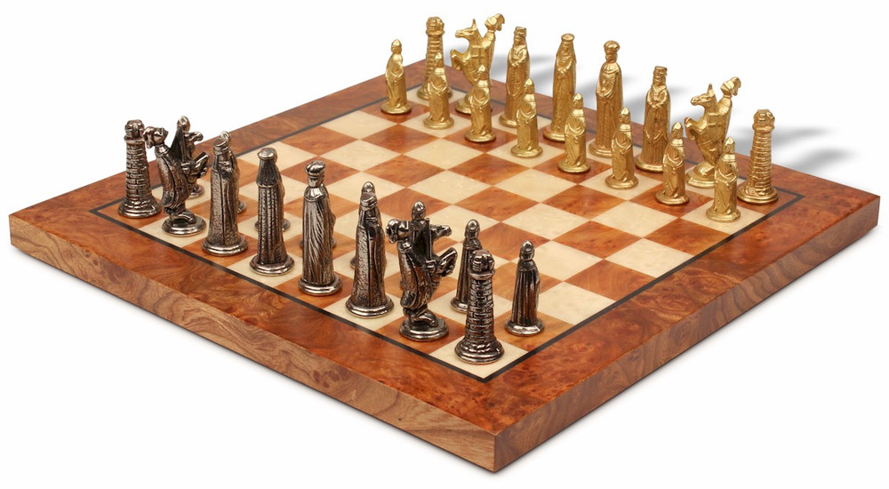 Medieval Style Metal Chess Set With Beautiful Leatherlike Box