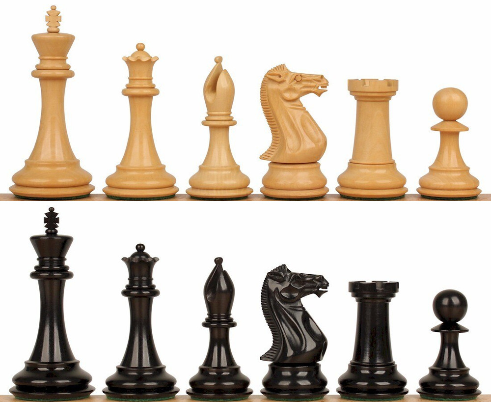 New Exclusive Staunton Chess Set with Ebony & Boxwood Pieces - 4" King