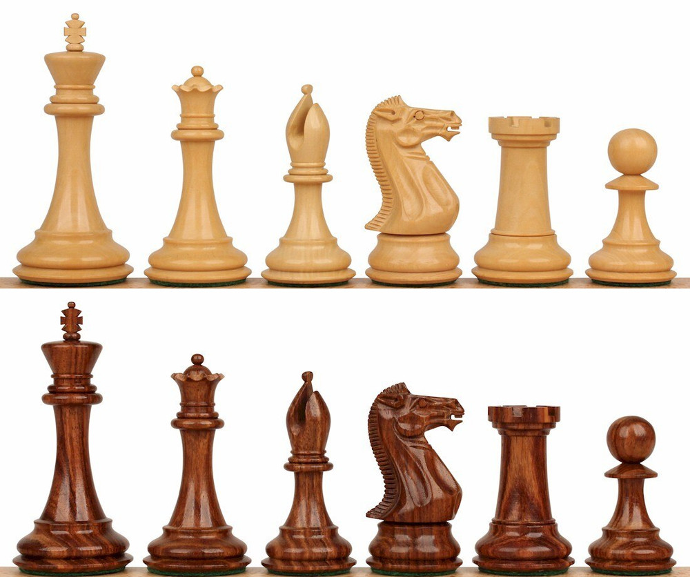 New Exclusive Staunton Chess Set with Golden Rosewood & Boxwood Pieces - 3" King