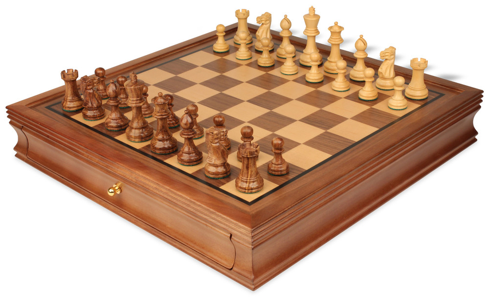 Old English Classic Chess Set with Gold Rosewood & Boxwood Pieces