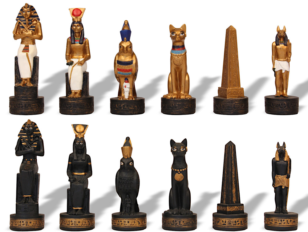 Large Egyptian Theme Chess Set with Brass & Nickel Pieces by Italfama