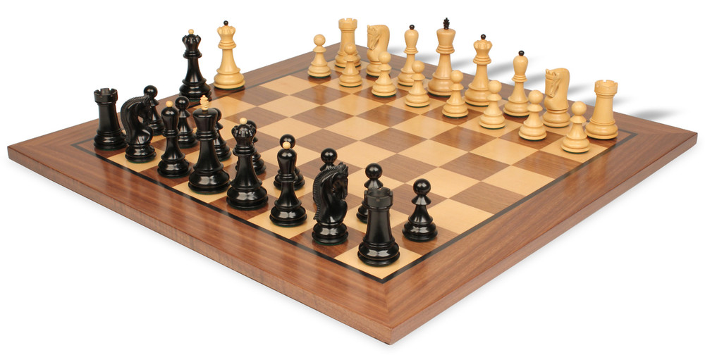 Zagreb Series Chess Set Ebonized & Boxwood Pieces with Classic Walnut Board - 3.25" King