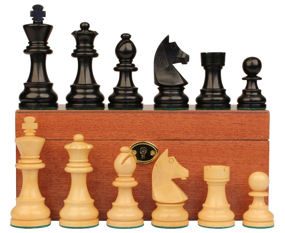 German Knight Plastic Chess Set Brown & Natural Wood Grain Pieces - 3.9  King - The Chess Store
