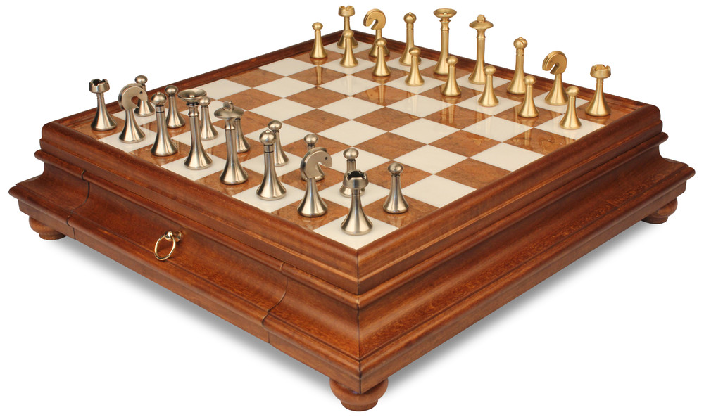 L'OBJET Gold-plated brass, wood and marble chess set