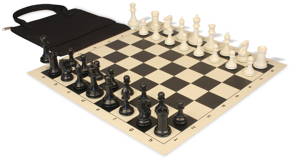 Conqueror Easy-Carry Plastic Chess Set Black & Ivory Pieces with Vinyl Rollup Board - Black