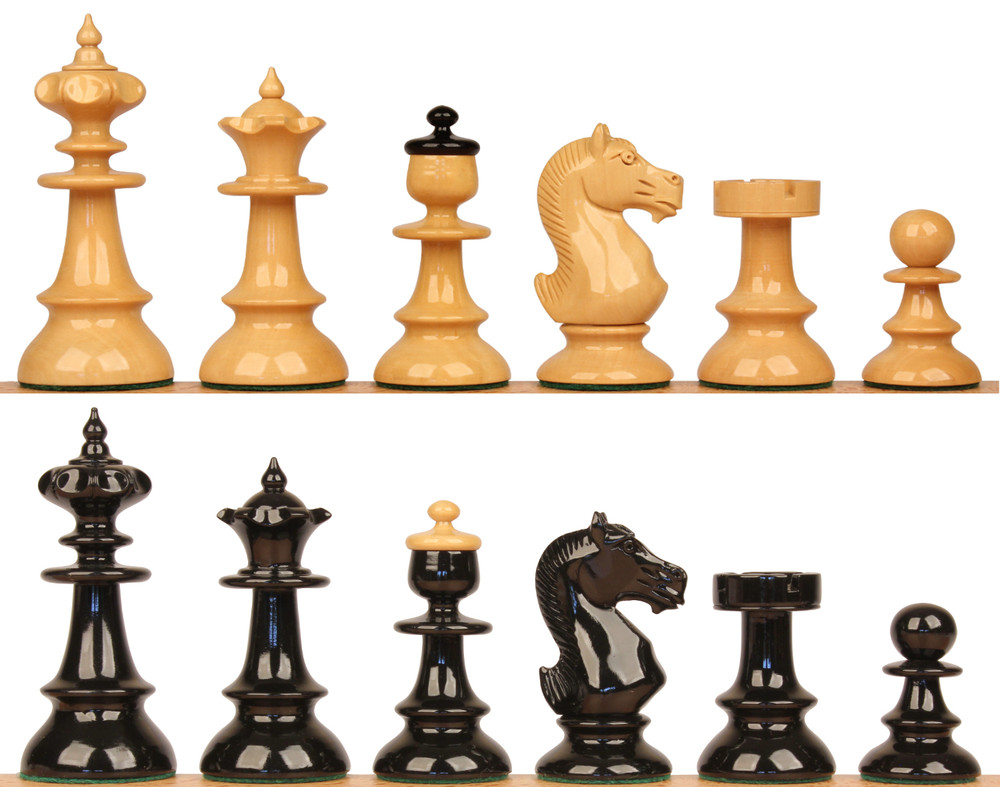 Vienna Coffee House Series Chess Set Black & Boxwood Lacquered Pieces - 4" King