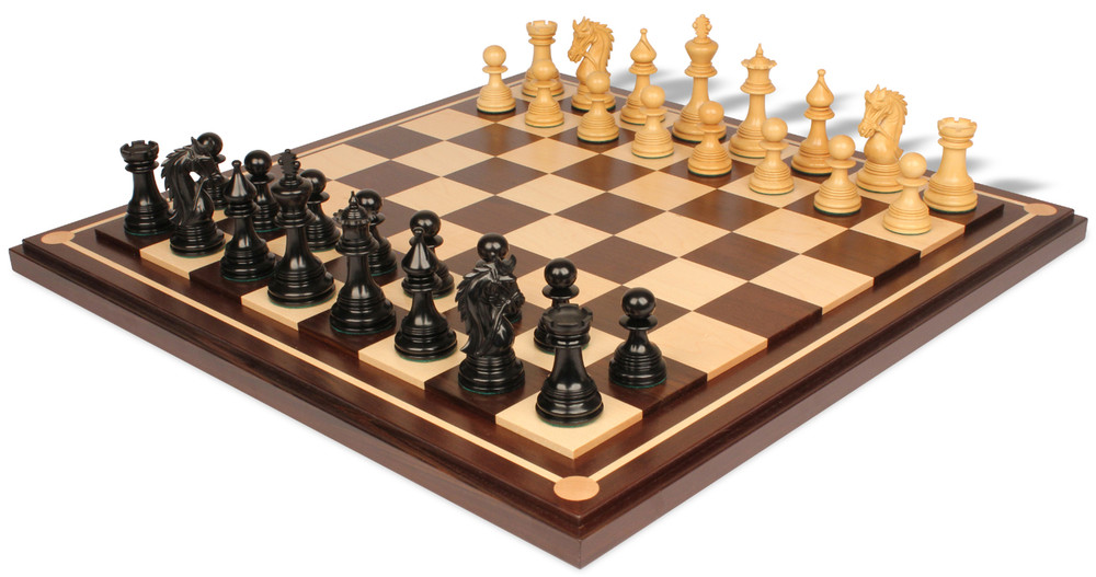 Hadrian Staunton Chess Set Ebony & Boxwood Pieces with Walnut Mission Craft Board - 4.4" King