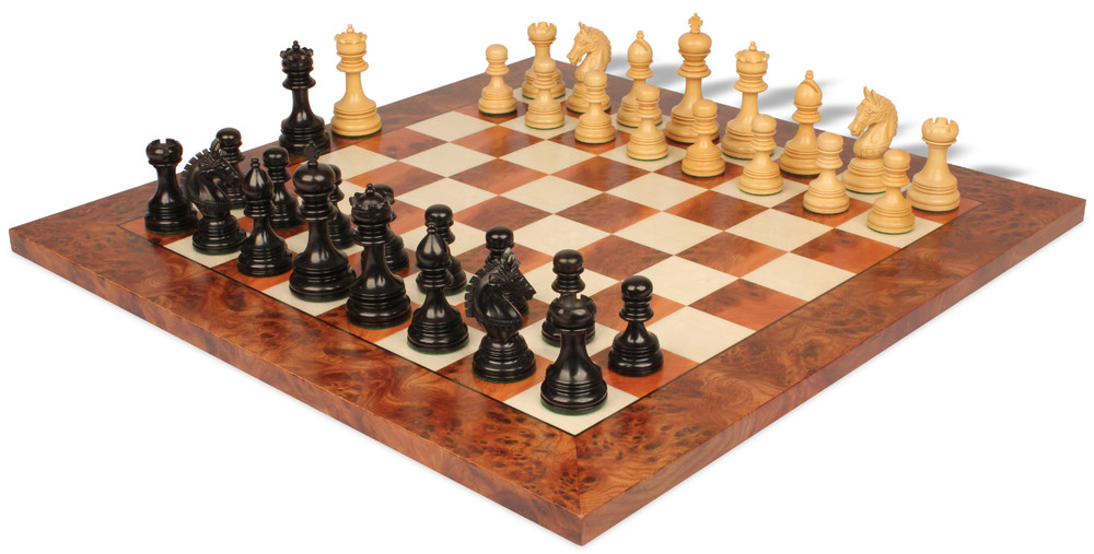 Copenhagen Staunton Chess Set in Ebony & Boxwood with Elm Burl