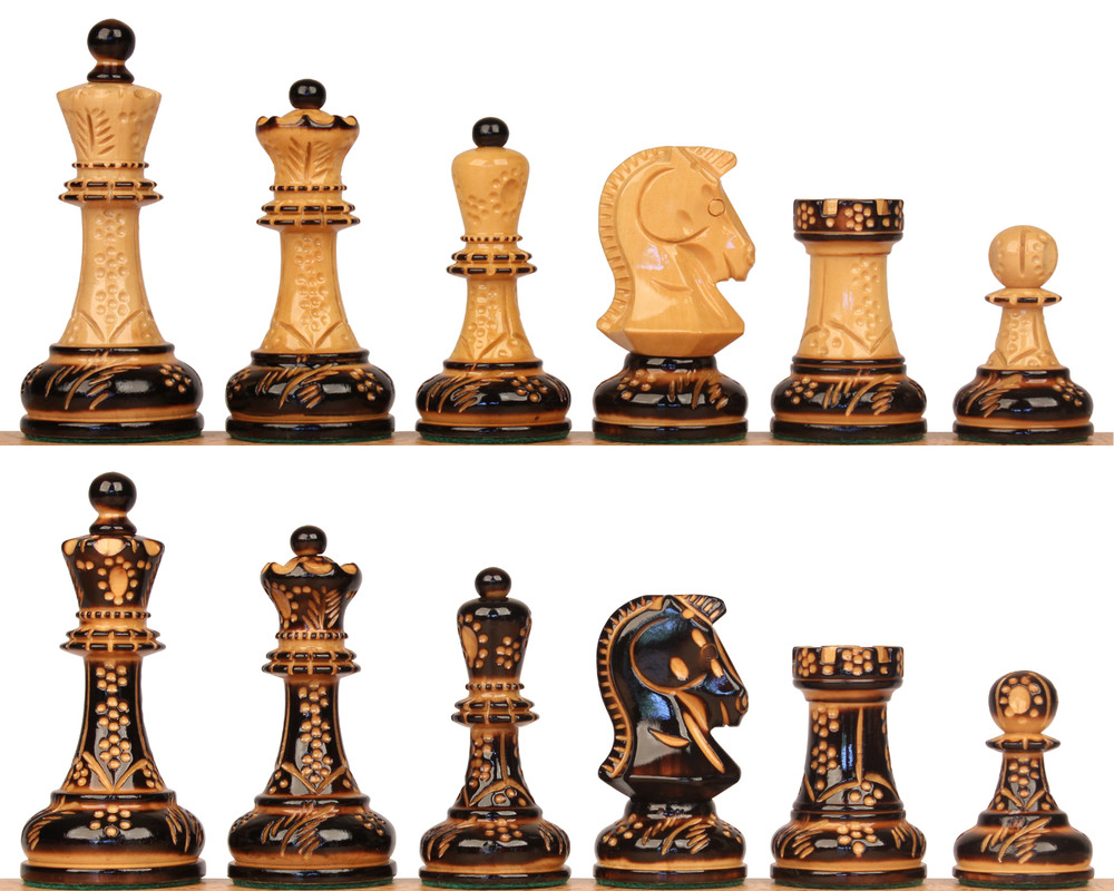 Dubrovnik Series Chess Set with Burnt Boxwood Pieces - 3.9" King
