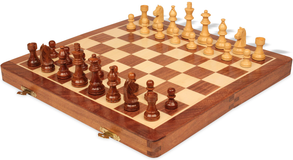 Acacia & Boxwood Folding Magnetic Travel Chess Set - 12