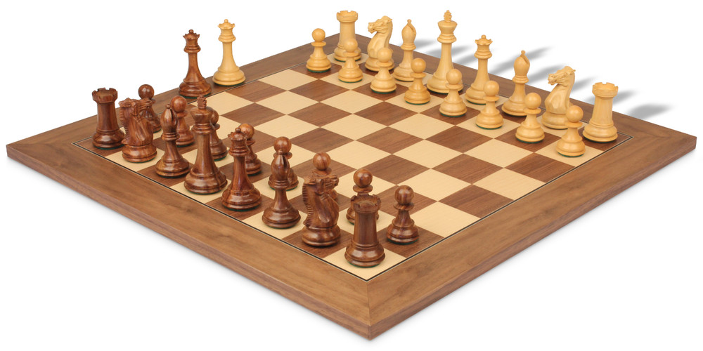 New Exclusive Staunton Chess Set Golden Rosewood & Boxwood Pieces