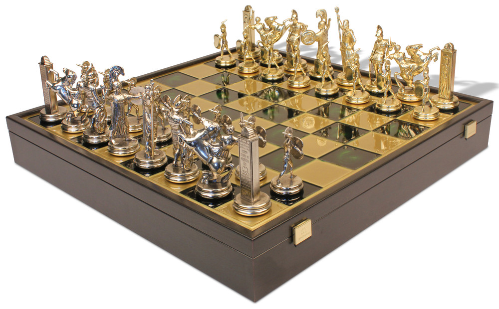 Luxury Large Chess Set With Metal Pieces Board Gold + Silver