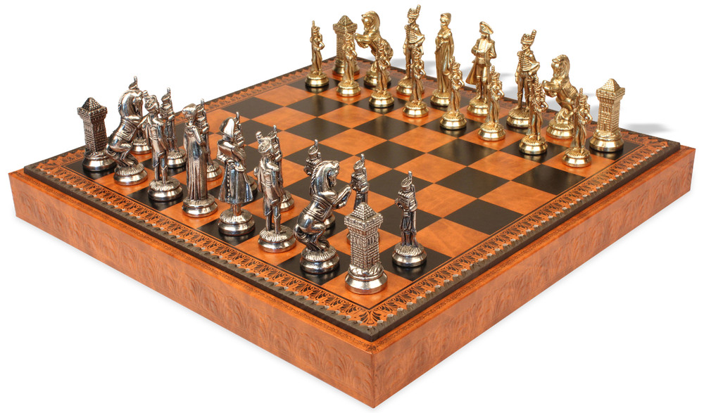 Handpainted Chess Set with Leatherette Chessboard & Box C BRITISH VS ZULU 