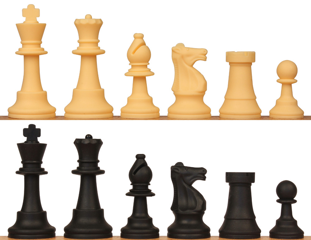 Executive Plastic Chess Set Black & Ivory Pieces - 3.875 King