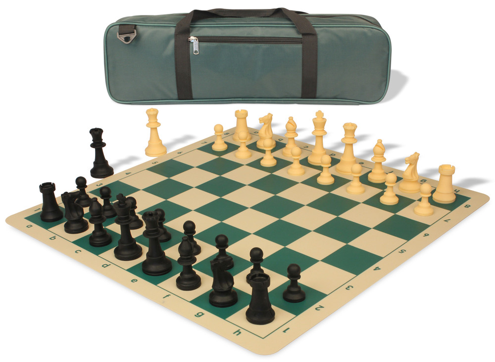 Standard Club Carry-All Silicone Chess Set Black & Camel Pieces with Silicone Board - Green