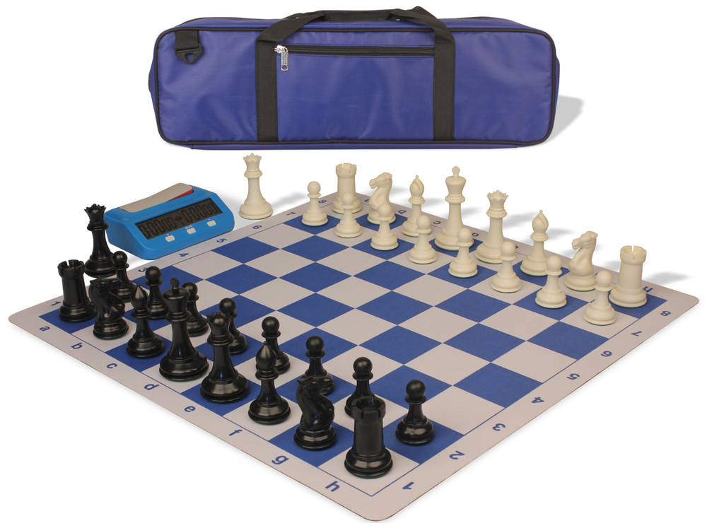 European Chess set Combo including a plastic board and a matching chess  clock