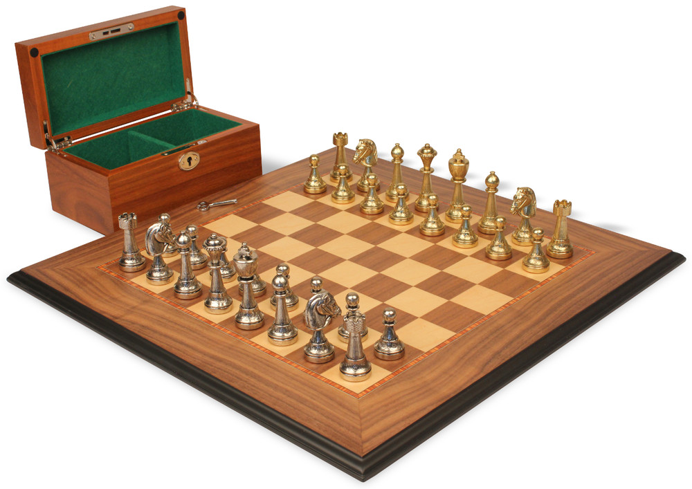 Persian chess set – plated brass and wood