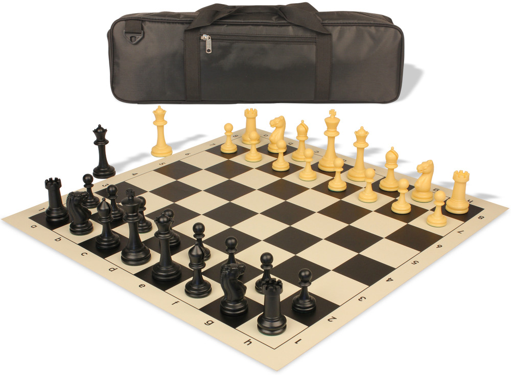 Master Series Carry-All Plastic Chess Set Black & Camel Pieces with Vinyl Rollup Board - Black