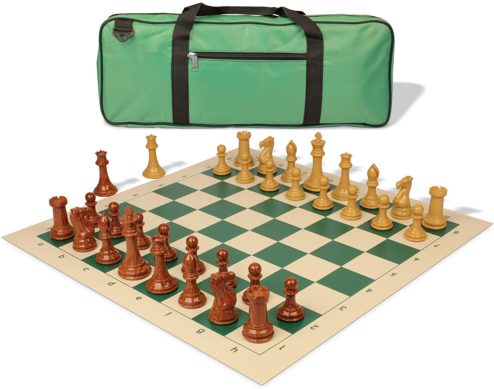 Professional Deluxe Carry-All Plastic Chess Set Wood Grain Pieces