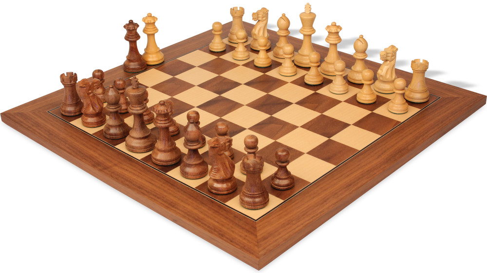 Parker Staunton Chess Set Acacia & Boxwood Pieces with Walnut & Maple Deluxe Board- 3.75" King