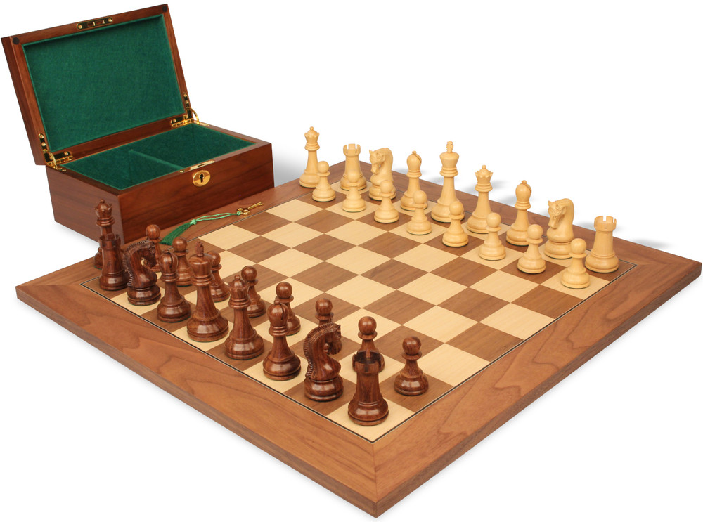 Deluxe Old Club Staunton Chess Set Golden Rosewood & Boxwood