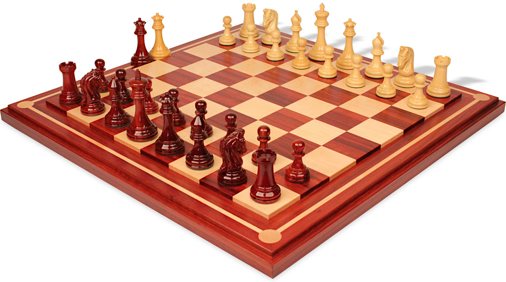 Imperial Staunton Chess Set Padauk & Boxwood Pieces with Mission Craft Padauk Maple Board - 3.75" King