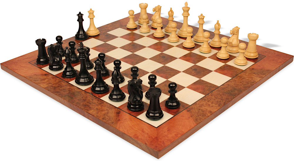 Copenhagen Staunton Chess Set in Ebony & Boxwood with Elm Burl