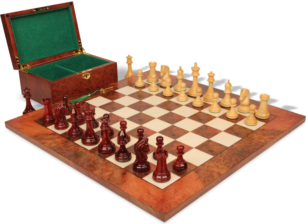 Chess Set – Deluxe Old Club – Padauk – 3.75” King – The Chess Store