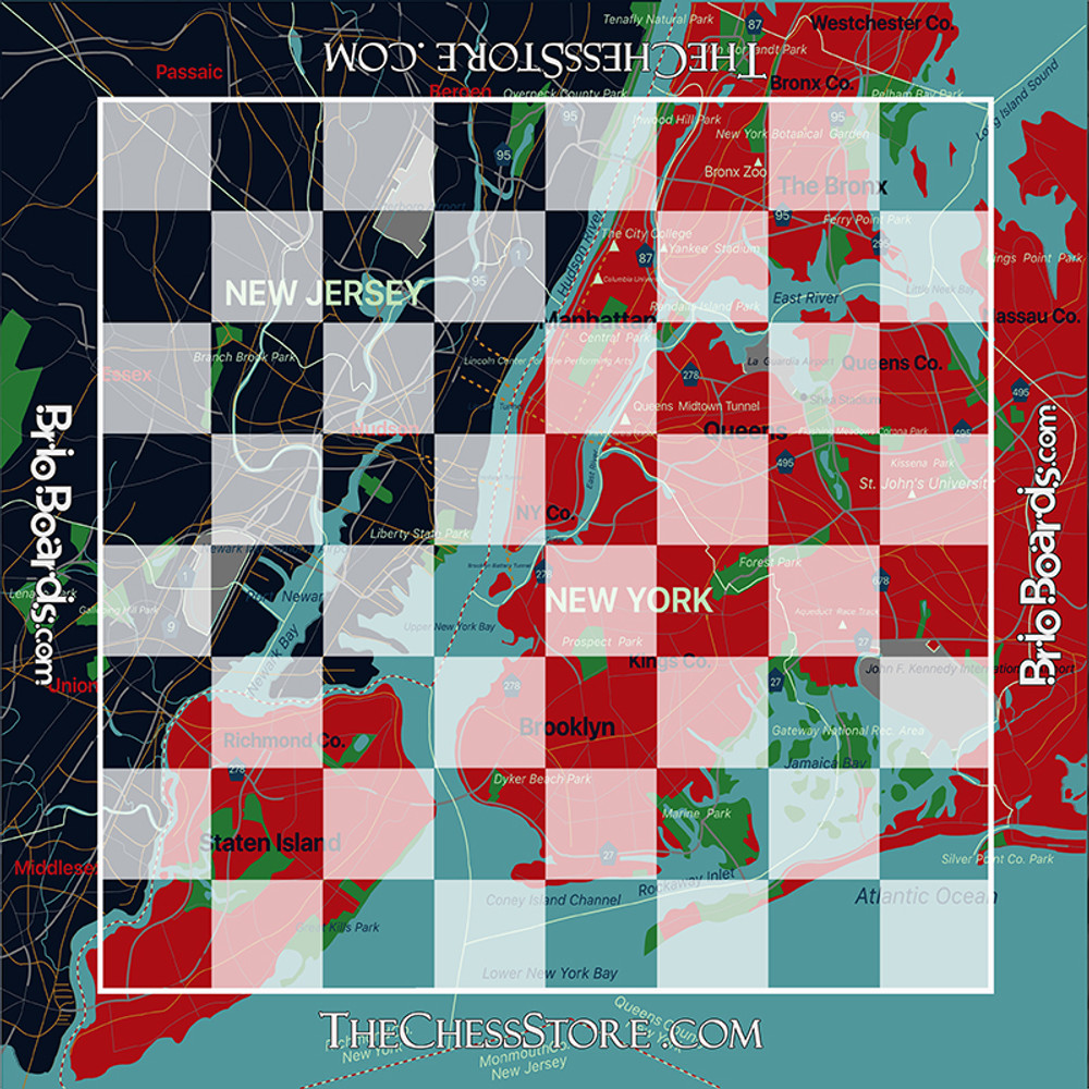 New York City Map Vinyl Printed Chess Board - 2.25" Squares