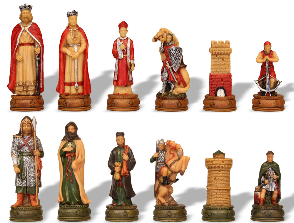 Small Camelot Theme Chess Set with Brass & Nickel Hand Painted