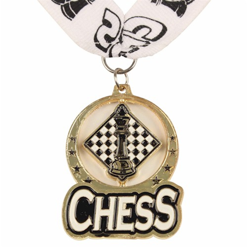 Chess Spin Medal Award with Ribbon - Gold