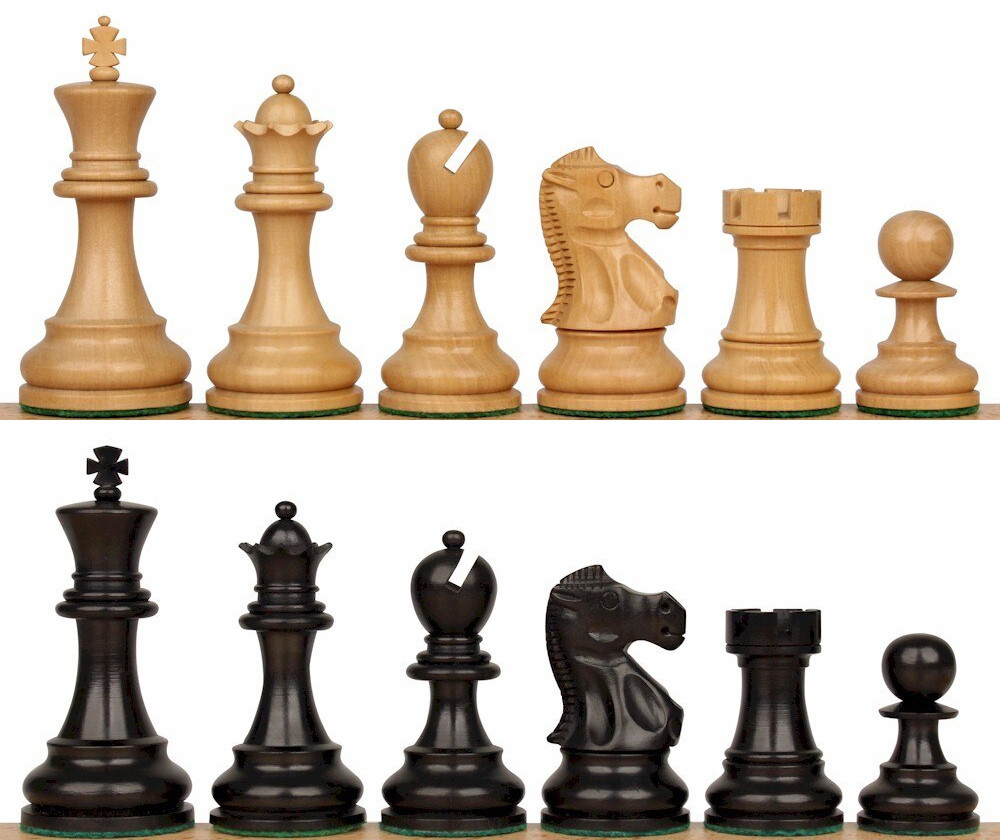 Deluxe Old Club Chess Set with Ebonized & Boxwood Pieces - 3.25" King