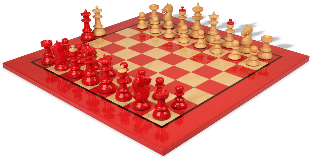 Red & Natural Boxwood Chess Sets