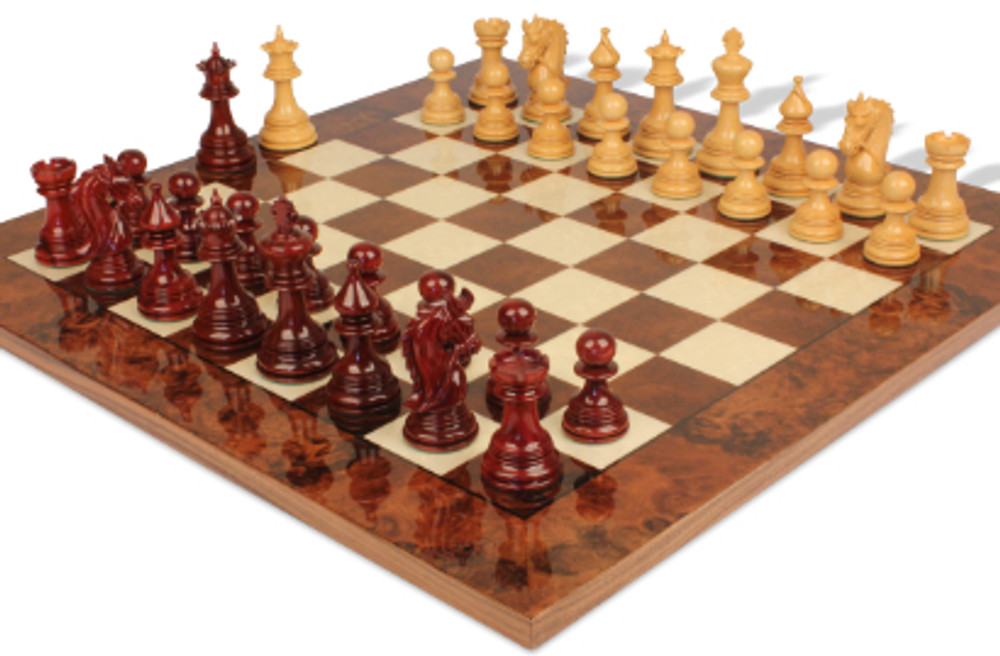 Chess Sets with Italfama Walnut Burl Chess Board