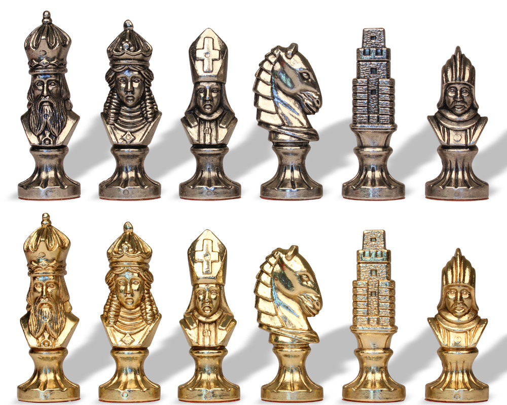 Romans vs Barbarians Theme Chess Set with Brass & Nickel Piece by