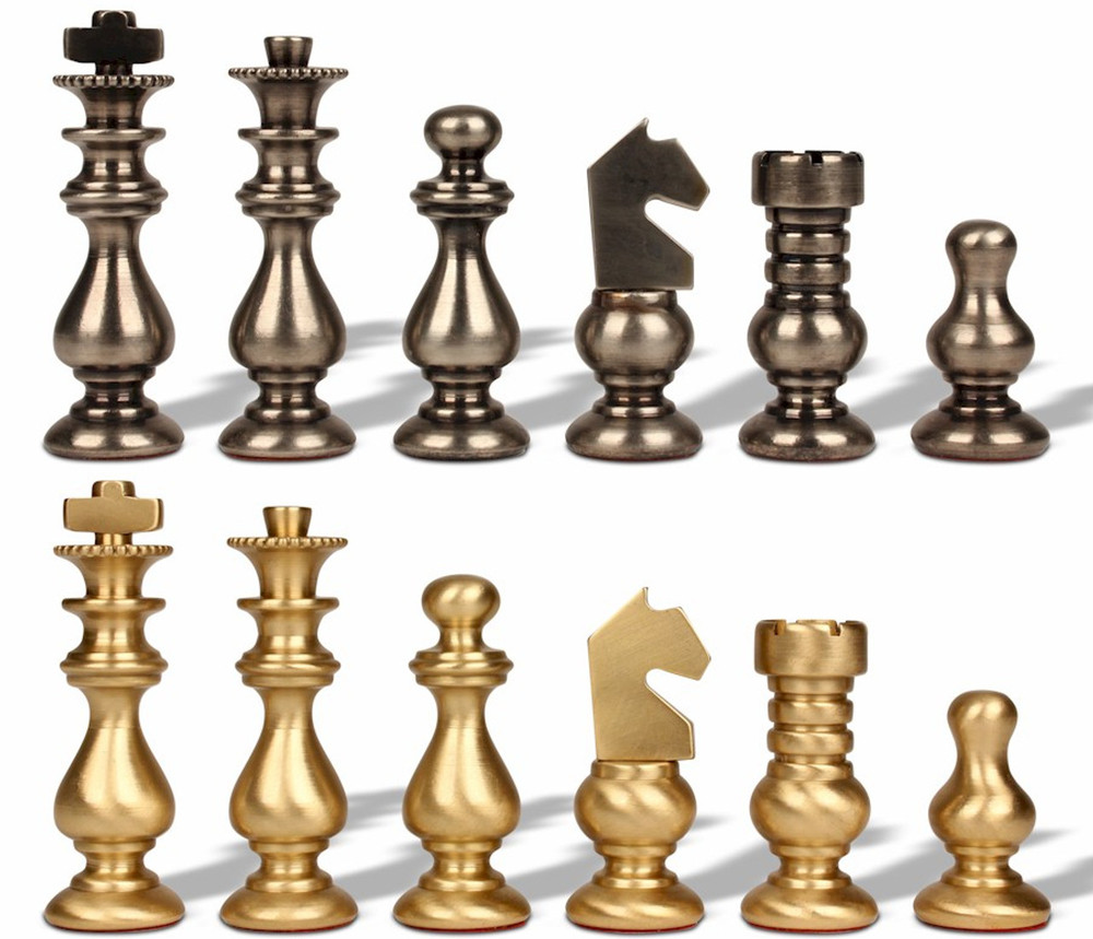 Small French-Style Staunton Solid Brass Chess Set by Italfama