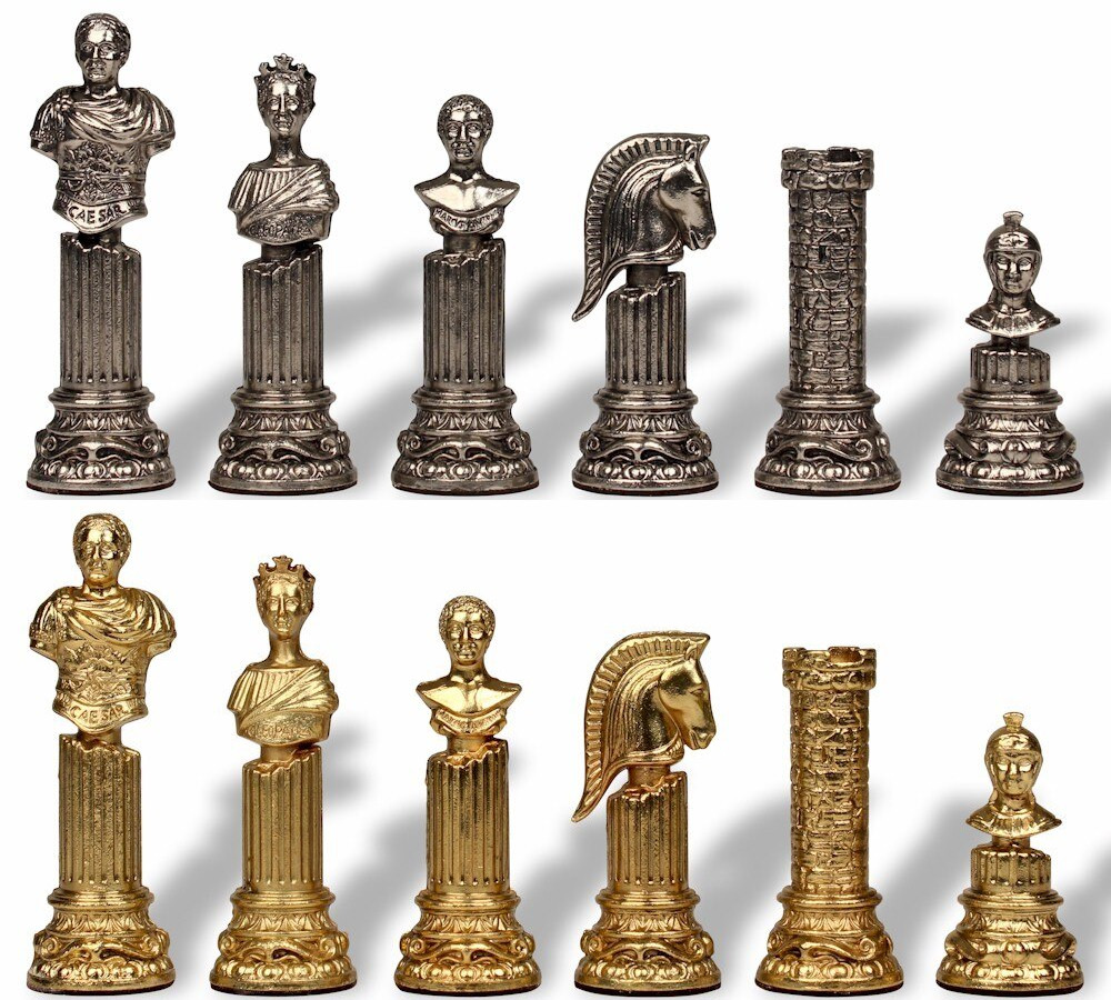 Roman Emperor Bust Theme Metal Chess Set by Italfama