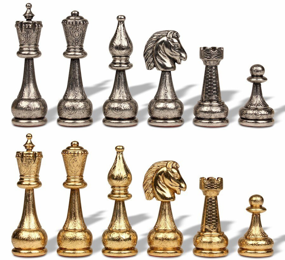 Large Arabesque Classic Staunton Metal Chess Set by Italfama