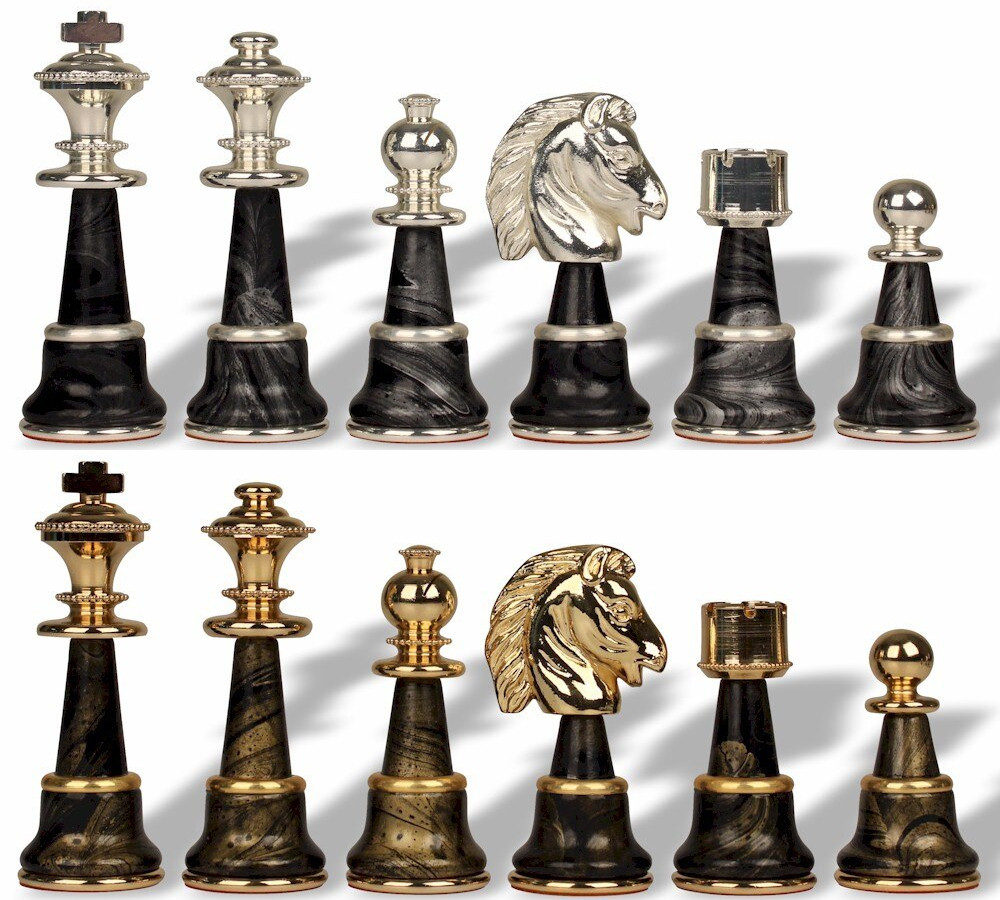 Large Classic Staunton Variegated Gold & Silver Chess Set by Italfama