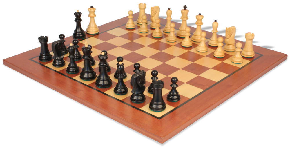 Zagreb Series Chess Set Ebonized & Boxwood Pieces with Classic  Mahogany Board - 3.875" King