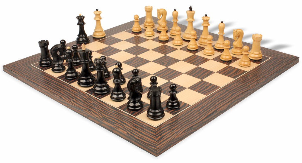 Zagreb Series Chess Set Ebony & Boxwood Pieces with The Queen's