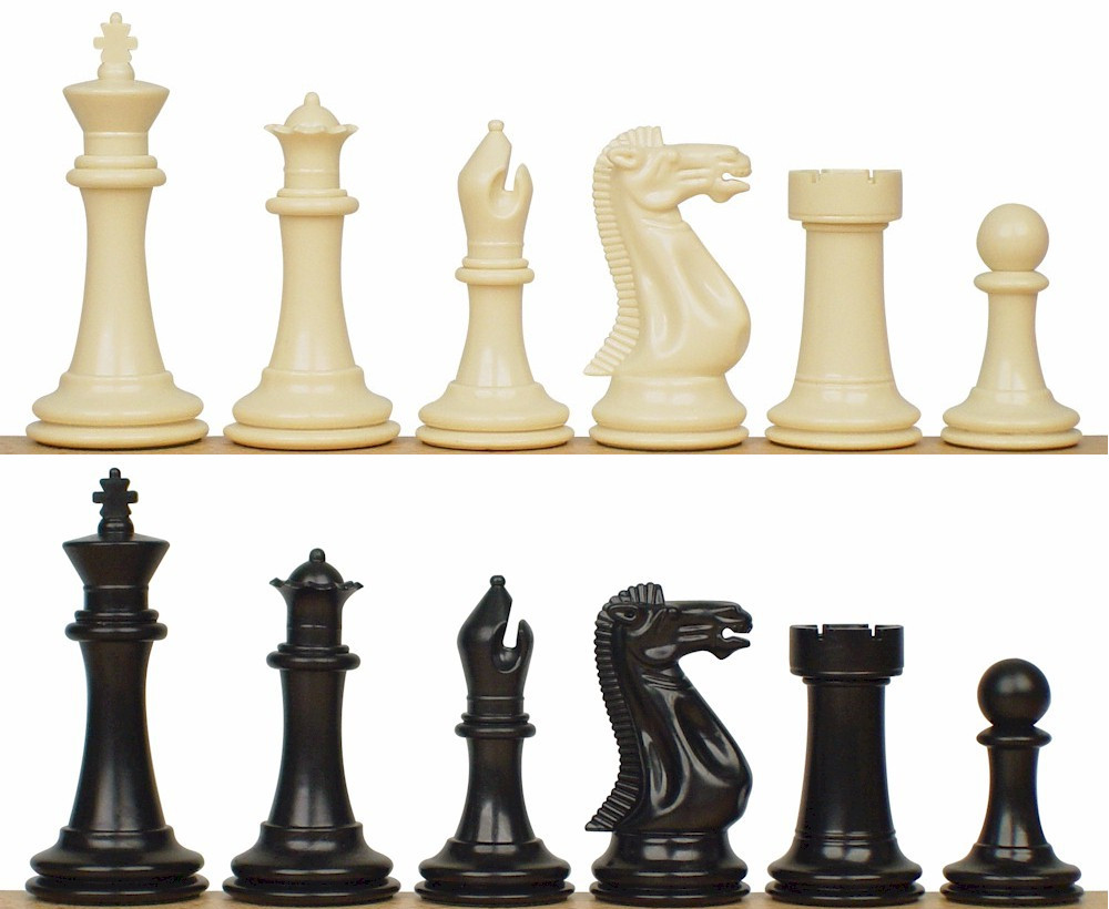 Executive Plastic Chess Set Black & Ivory Pieces - 3.875" King