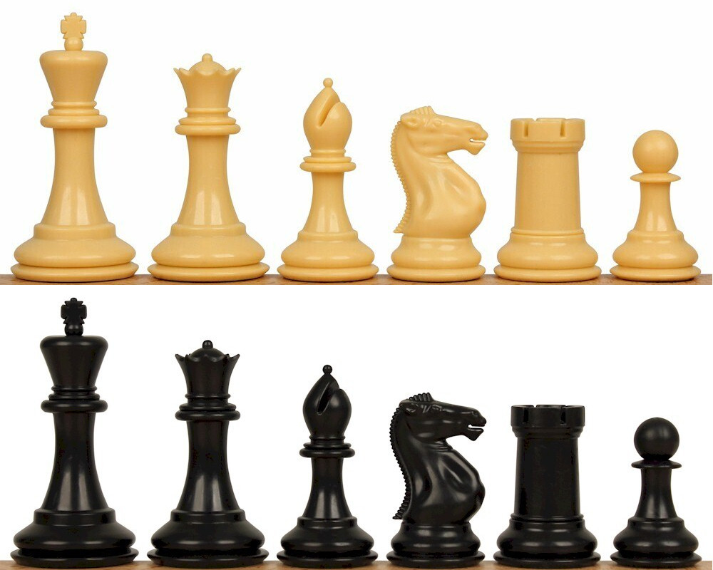 Conqueror Triple Weighted Plastic Chess Set Black & Camel Pieces - 3.75" King
