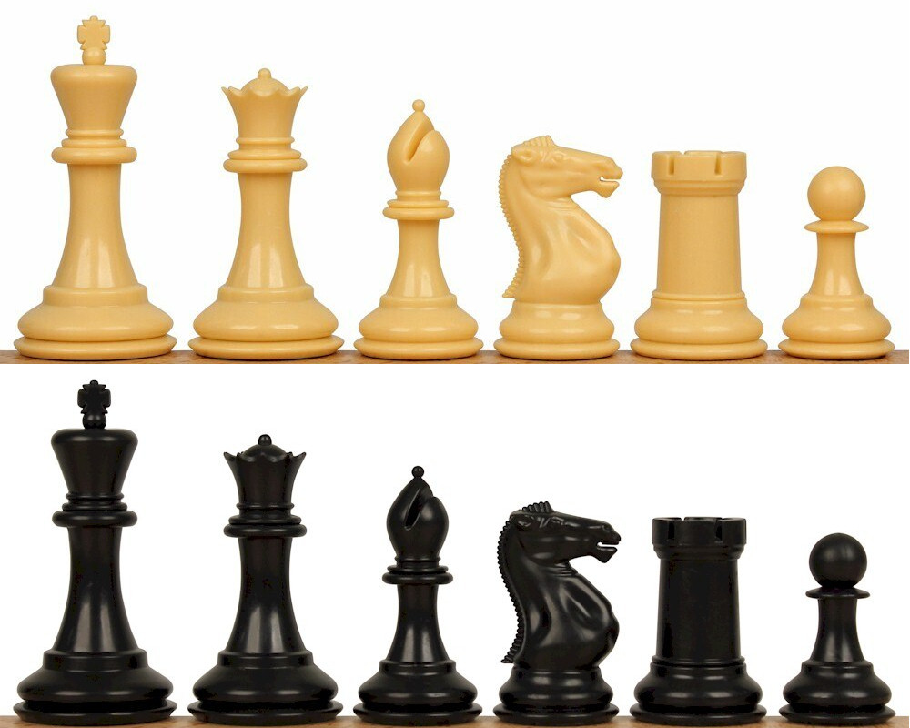 Conqueror Plastic Chess Set Black & Camel Pieces - 3.75" King