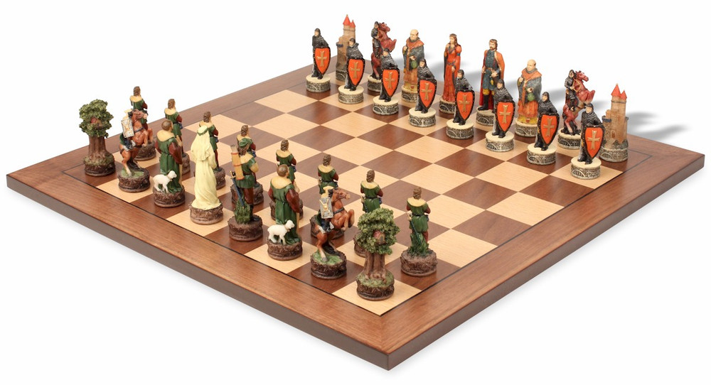 Robin Hood Theme Chess Set with Classic Walnut & Maple Chess Board Robin Hood Theme Chess Set with Classic Walnut & Maple Chess Board