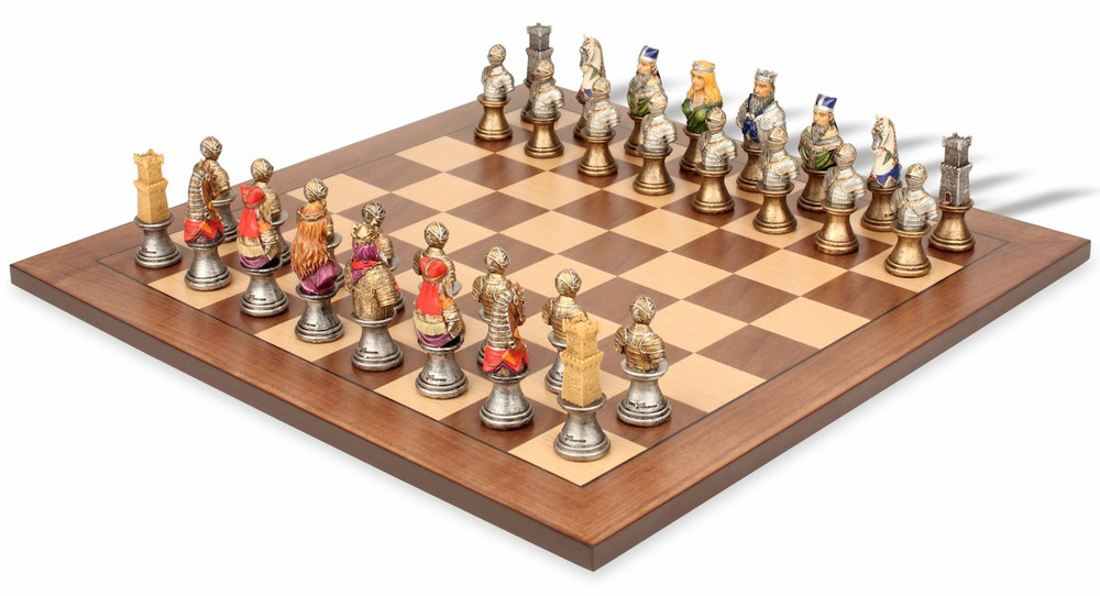 Medieval Bust Theme Chess Set with Classic Walnut & Maple Chess Board Medieval Bust Theme Chess Set with Classic Walnut & Maple Chess Board