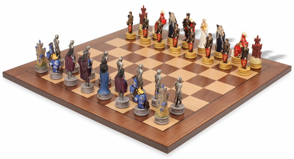 Legend of King Arthur Theme Chess Set with Classic Walnut & Maple Chess Board Legend of King Arthur Theme Chess Set with Classic Walnut & Maple Chess Board