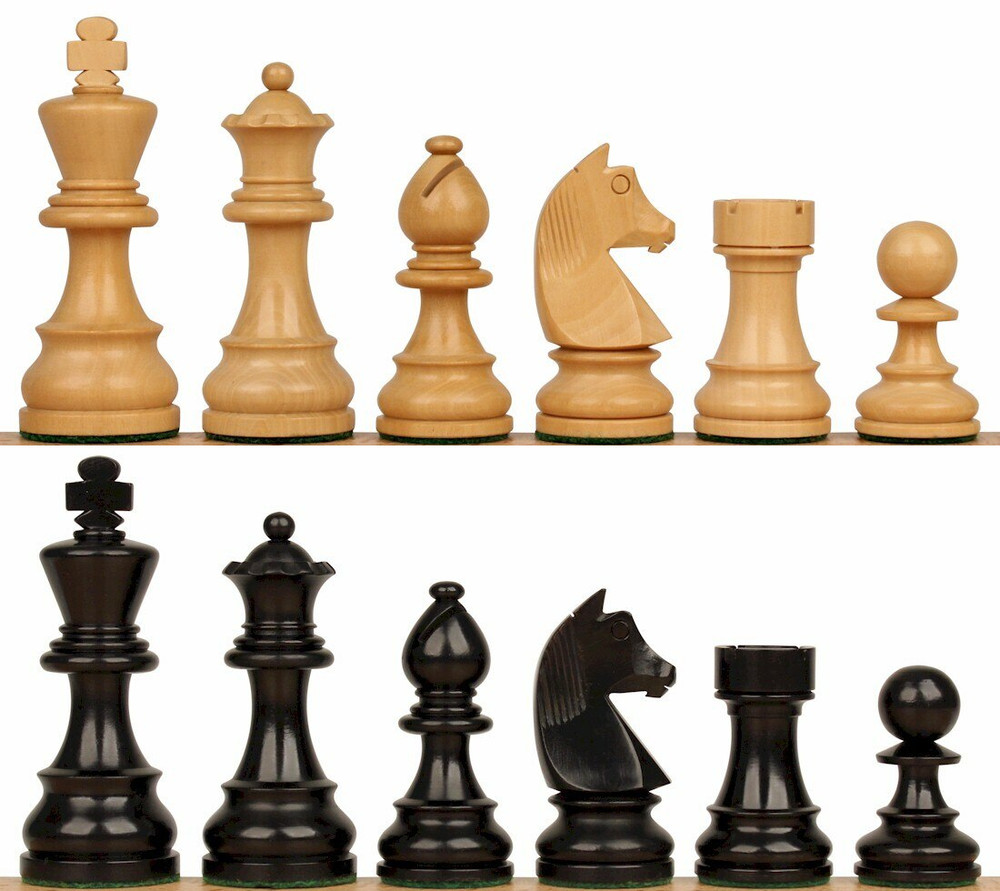 German Knight Staunton Chess Set Ebonized and Natural Boxwood Pieces -  Both Woods - 3.75" King